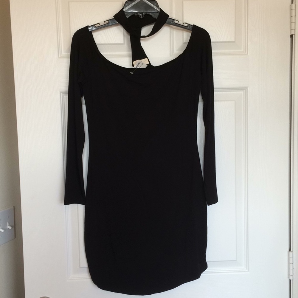 NWT Long Sleeve Choker Modal Black Mini Dress